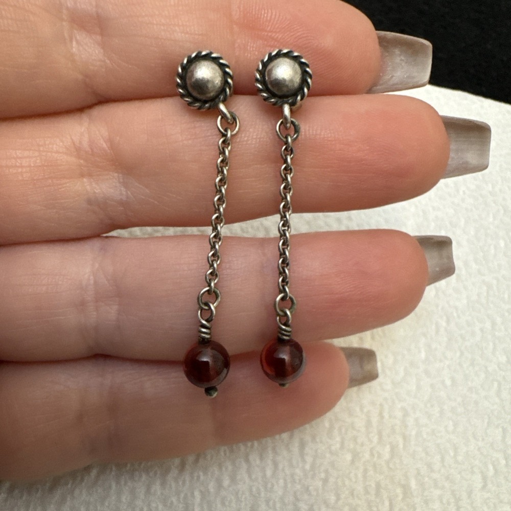 JAMES AVERY STERLING TWISTED WIRE GARNET BEAD EARRINGS Retired Rare! - Picture 5 of 9